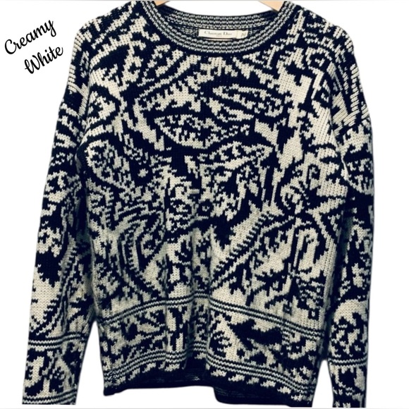 CREAMY WHITE & BLACK SWEATER / SIZE 38 - LIKE MEDIUM - Picture 5 of 12